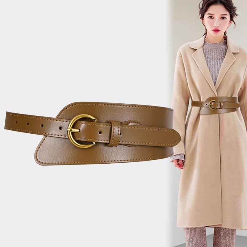 

Belts Vintage Pin Buckle Woman Dress Irregular Personality Waist Strap Lady Suit Decorate Wide Fashion PU Leather Waistbands, Black;brown