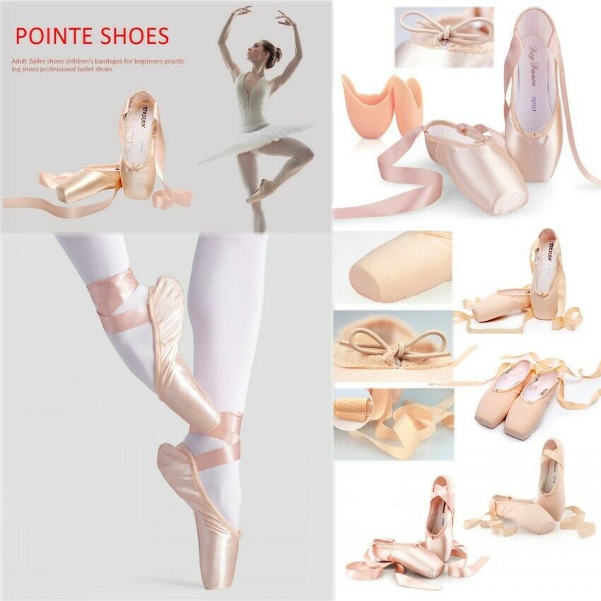 

Adults Women Girl Lace-Up Pink Satin Upper Ribbon Dance Shoes Gymnastic Professional Ballet Pointe Shoe with Gel Silicone Toe Pad EUR  31-43, Only silicone toe pads