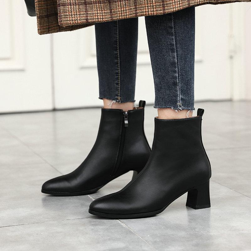 

2021 New Ankle Boots Square High Heel Women Boots Round Toe Zipper Autumn Winter Ladies party wedding Shoes Size 34-431, Black