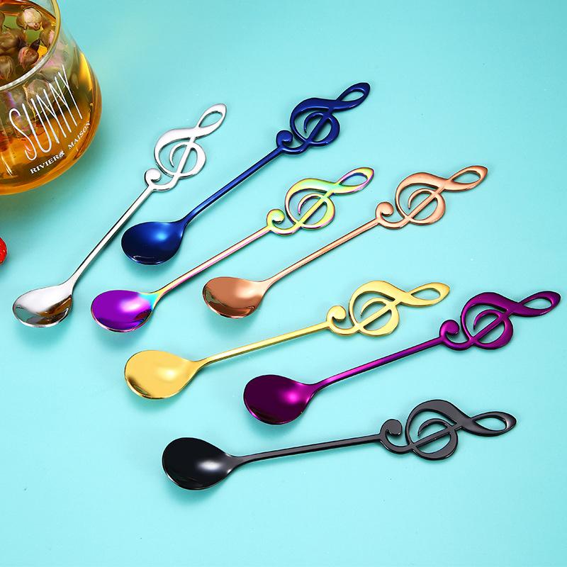 

Lingeafey 6 Pcs Stainless Steel Spoons Set Metal Music Coffee Spoon Colorful Ice Cream Candy Teaspoon Rose Gold Spoon