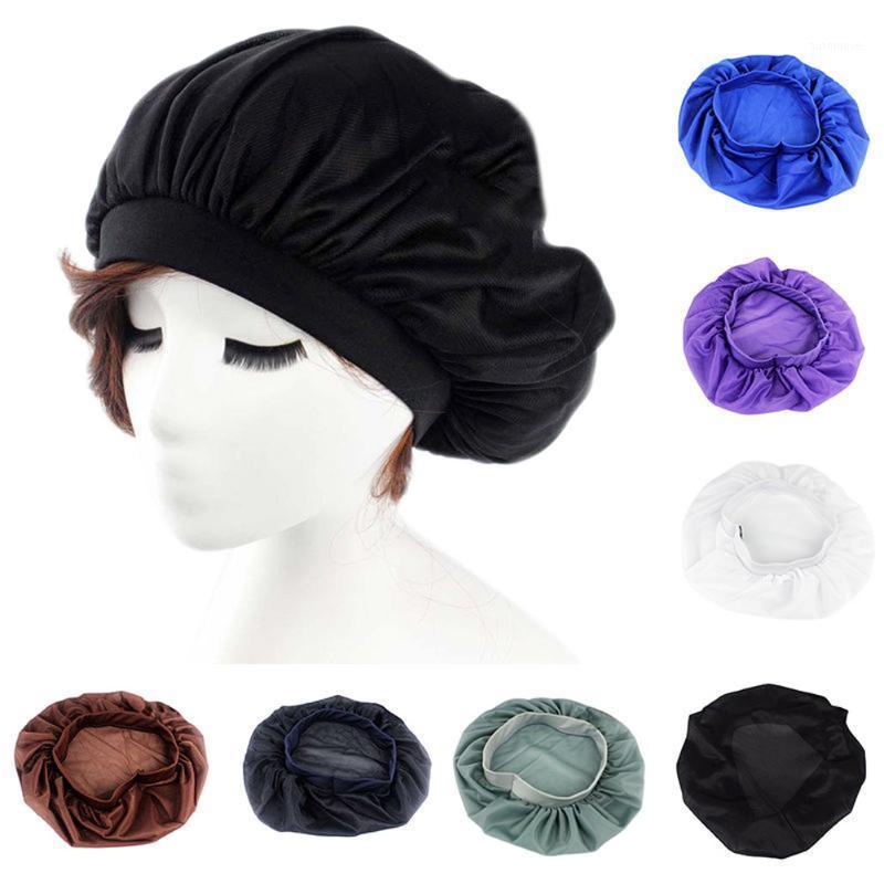

Night Sleep Hat Satin Bonnet Chemo Cap Head Wrap Cover Long Hair Care Tool Women Cap1, White