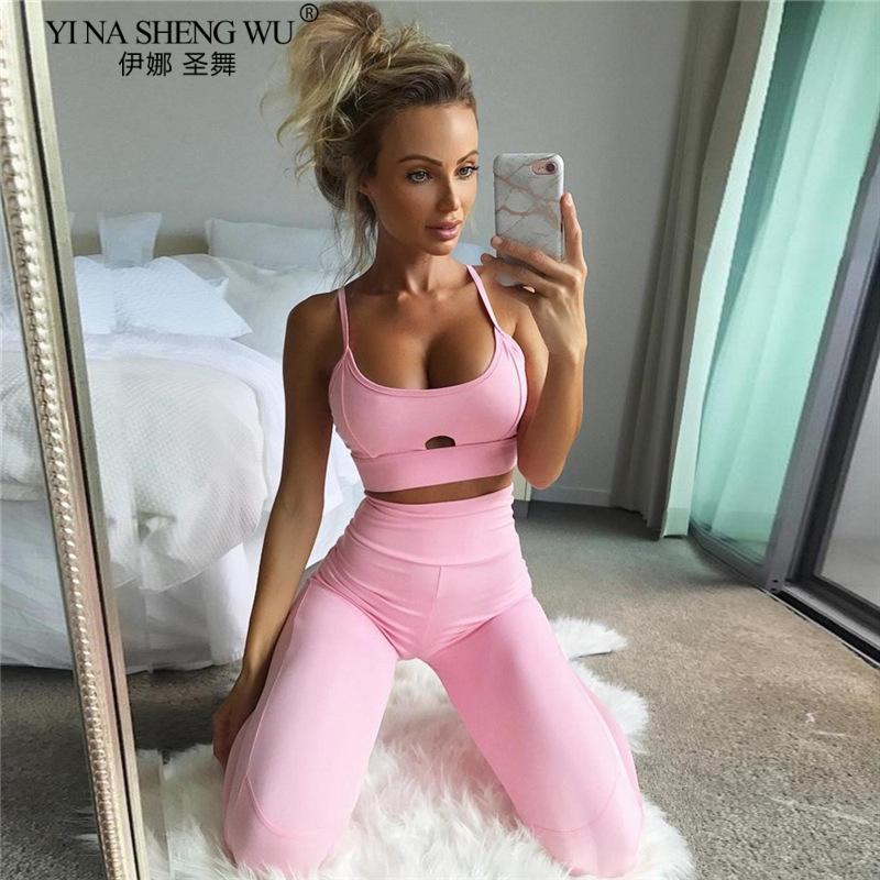 

Women 2pcs Seamless Yoga Set Sport Pants Wear Workout Clothes Long Sleeve Gym Crop Top High Waist Leggings Fitness Sports Wear, 193-pink 2pcs set