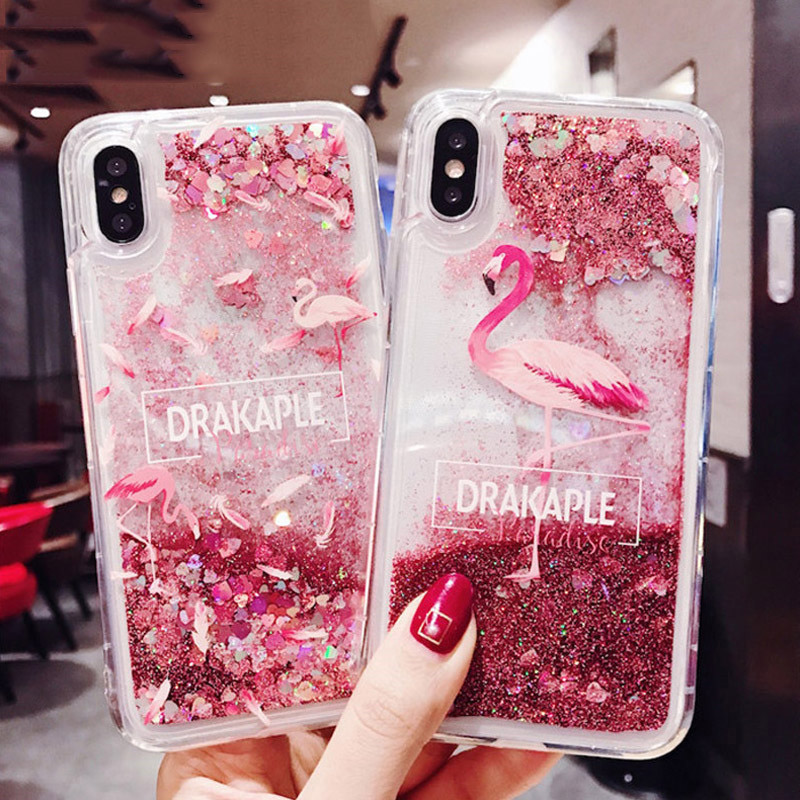 

Quicksand holster for iPhone X 7 for iPhone 6 6s Plus XR XS Max 11PRO Flamingo phone case Bling Dynamic Love Hearts back cover