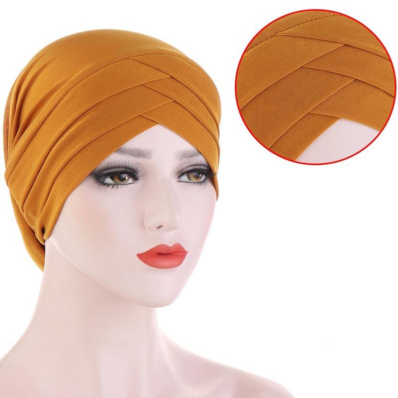 

Forehead Cross Muslim Turban Pure Color Stretch Cotton Inner for Caps Ready To Wear Women Head Scarf Under Bonnet, Pink