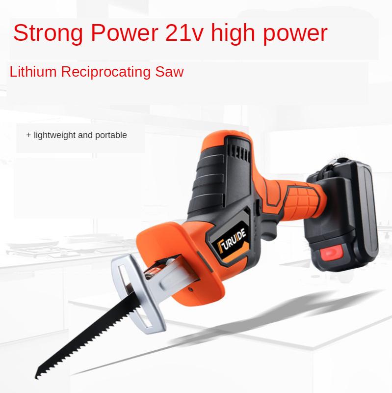 

21V Cordless Reciprocating Saw + 6 Saw Blades Metal Cutting Wood Tool Portable Woodworking Cutters with 1 Batteries Charge