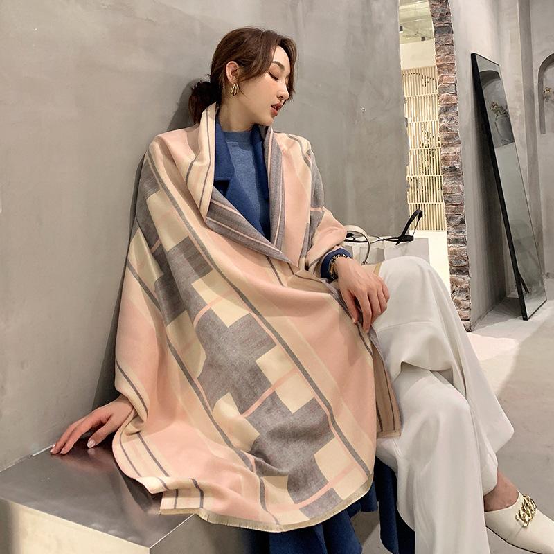 

New style Autumn and winter fashion print tassels two-sided cashmere Scarf lady keep warm wool Popular stripe Super large Shawls