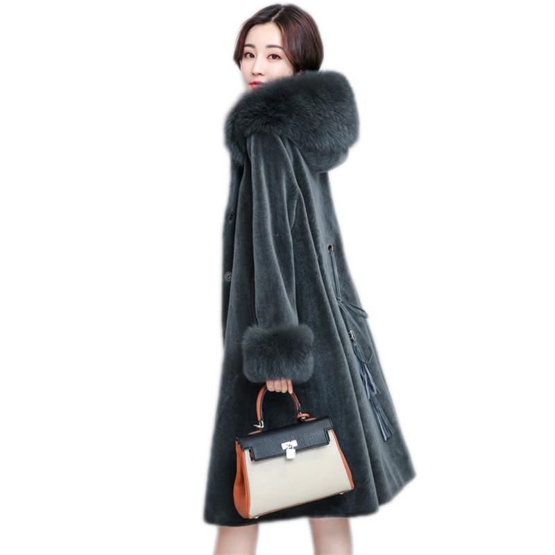 

Autumn women overcoat 2020 winter new mid-long was thin female Fake fur coat hooded fur collar large size ladies coat cw518, Black