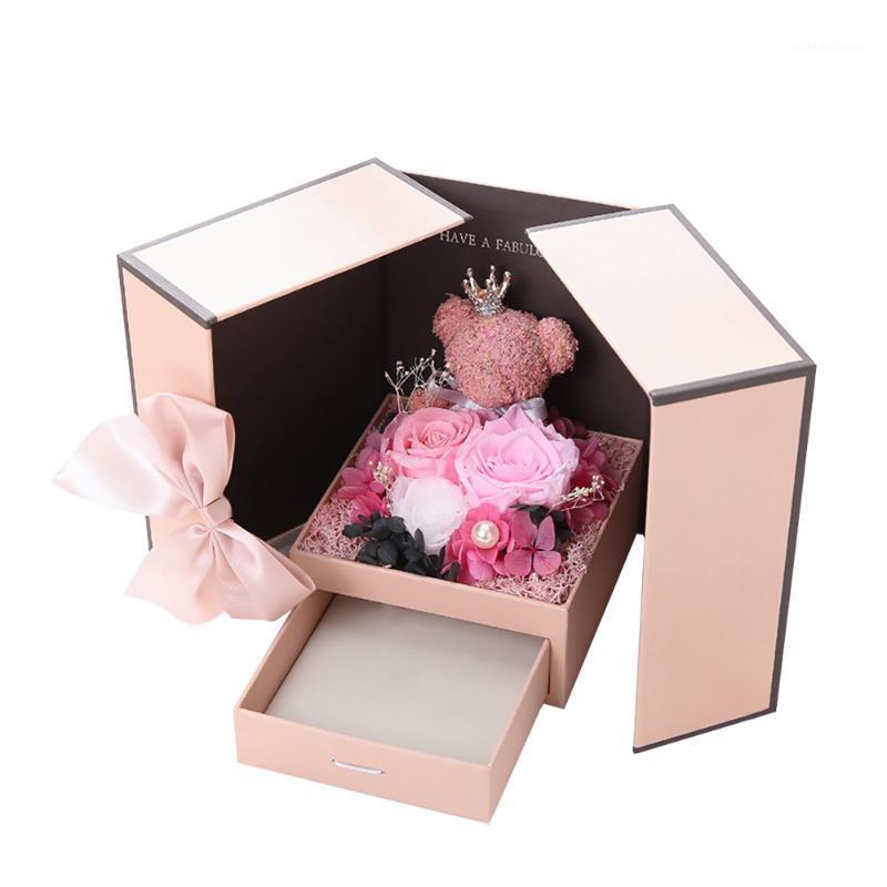 

Creative Pink Double Door Immortal Flower Earrings Gift Box Necklace Jewelry Flower Box Tanabata Valentine'S Day For Girlfriend1