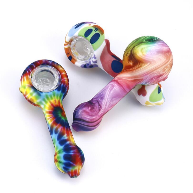

Mini Pyrex Glass Pipes Oil Burner Pipe Smoking Accessories Beautiful Colored 3D Pink Purple Glass Spoon Pipe Hand Pipes 2.9 Inch ZYC26