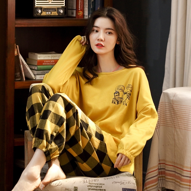 

Pijamas Women Milk fibe Pajamas Set Two Piece Set Long Sleeve Nightwear Korean Style Cute Sleepwear Loungewear Home Clothes 201113, U21040