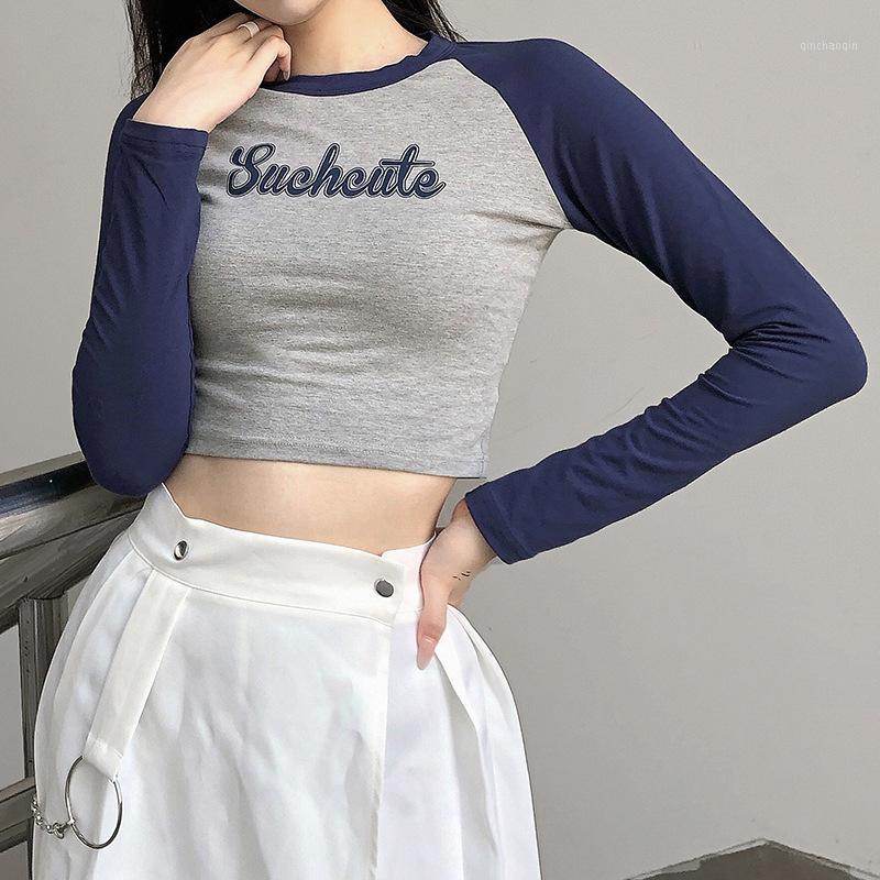

Women Sexy Crop Top Long Sleeve Round Neck Yoga Top Sweatshirt Letter Print Slim Fit Raglan Short Tops Sport Shirt Workout Tops1, Gray