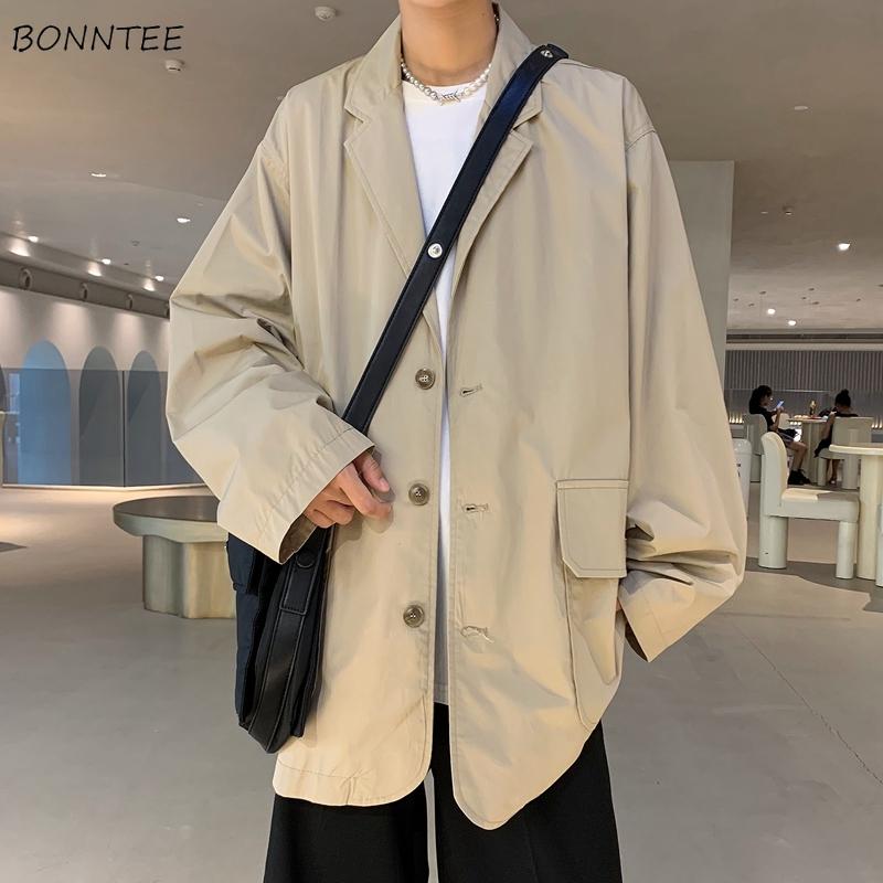 

Men's Jackets Men Casual Solid Turn Down Collar Fashion Loose College Couples Ins All-match Spring Korean Style Outwear, Black;brown