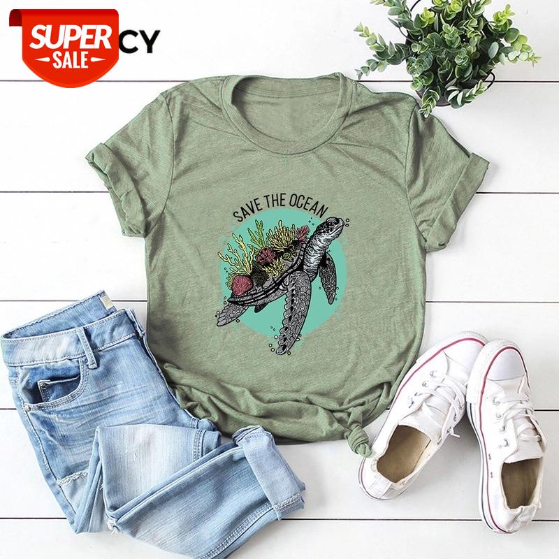 

JFUNCY Plus Size Female Tshirt 100% Cotton T Shirt Women Tees Summer Loose Tops New Save The Ocean Letter Print Woman T-Shirt #we7G, White