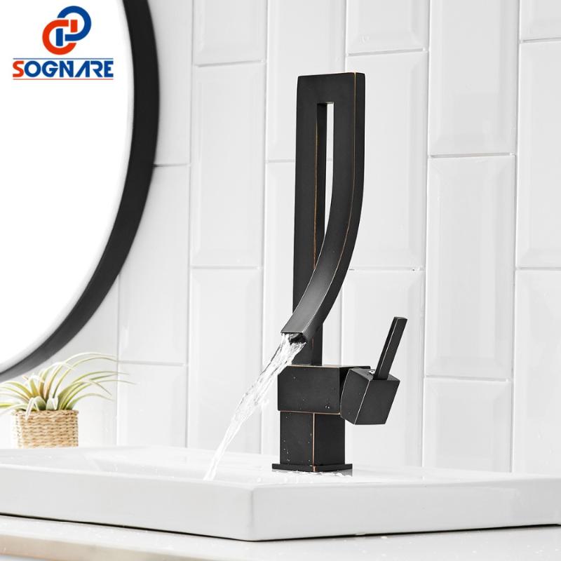 

Black Square Faucet Luxury Waterfall Tap Tall Bathroom Basin Faucet 360 Rotate Taps And Faucets For Bathroom And Kitchen Mixer