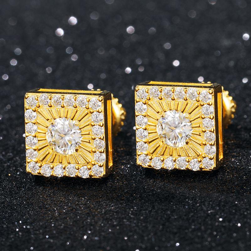 

Stud Square Top Quality Moissanite Earring For Women 925 Sterling Silver Hip Hop Jewelry Bling Engagement Gift, Golden;silver