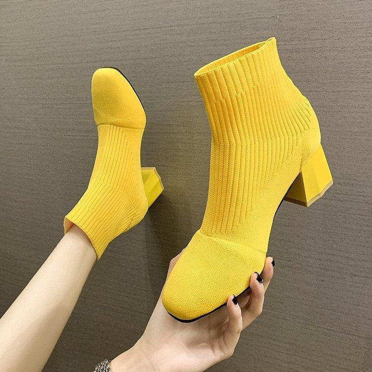 

Fashion Ankle Boots Women Shoes Woman Elastic Sock Boots Chunky High Heels Stretch Autumn Sexy Booties Pointed Toe Plus Size 40, Beige