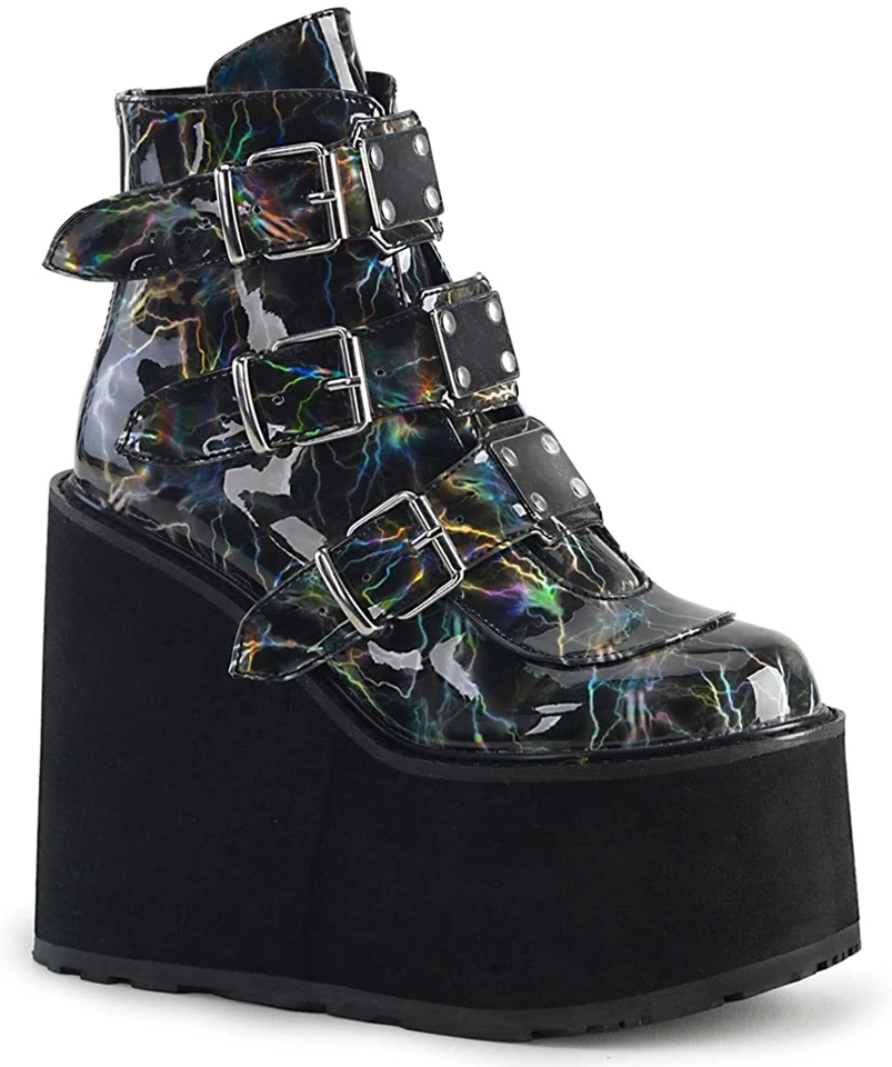 

2020 Winter Metal Buckle Ankel Boots Women Punk Female Platform Boots Wedges High Heels PU Women Botas Mujer Plus Size #pS6x, Black