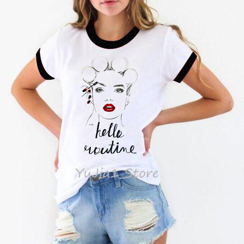 

Red lips makeup tshirt women vogue t shirt camiseta mujer harajuku ulzzang shirt korean style clothes white female t-shirt, Y60000