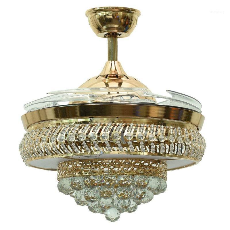 

42 Inch Invisible Crystal Ceiling Fans with LED Light and Remote, Indoor Ceiling Light with 4 Retractable ABS Blades Fans1