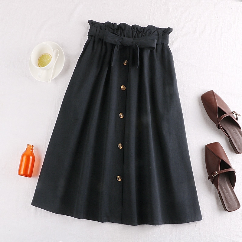 

Surmiitro Spring Summer Skirts Womens Midi Knee Length Korean Elegant Button High Waist Female Pleated School Skirt Y200326, Red