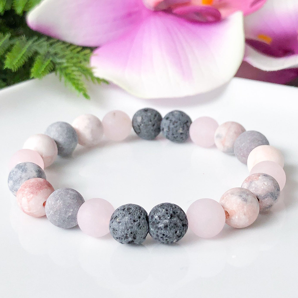 

MG1107 Matted Pink Zebra Jasper Crystal Diffuser Bracelet Essential Oil Anxiety Bracelet Lava Bead Energy Bracelet Aromatherapy Healing, Black