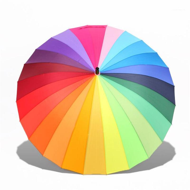 

Large windproof long handle umbrellas for female men's rain gear 24 Ribs rainbow umbrella1, As pic