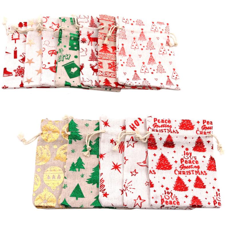 

12Pcs Candy Bag Christmas Cloth Bag Gift Packaging Drawstring (Mixed Color
