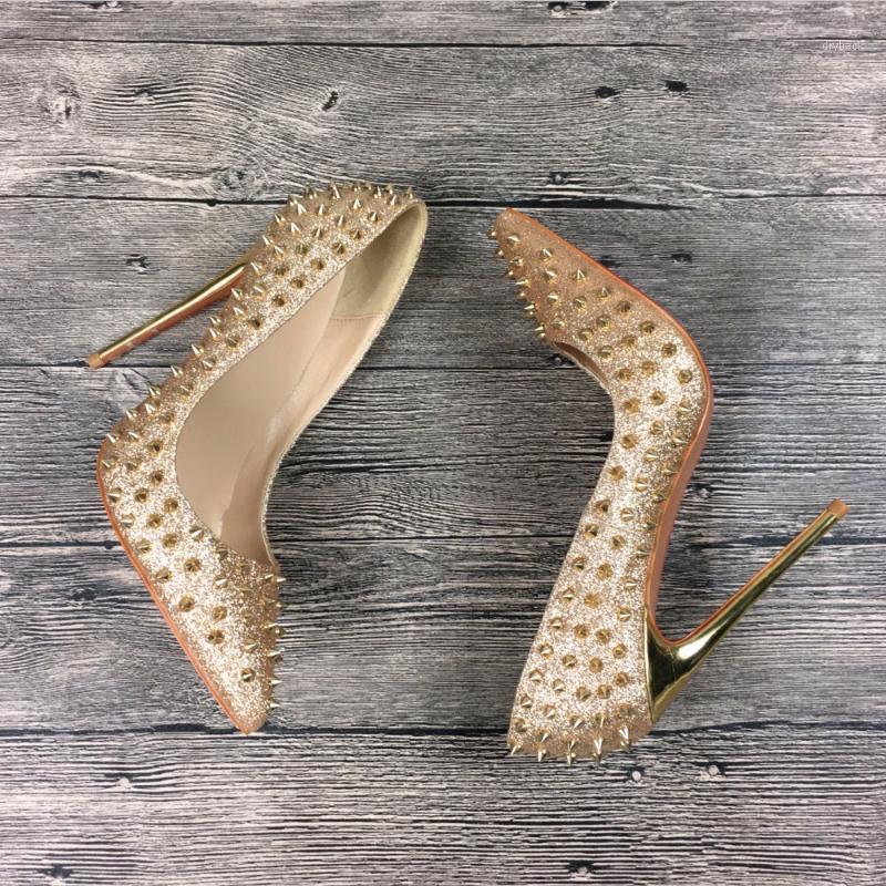 

2021 Fashion free shipping Women gold Glitter spikes Poined Toe Stiletto high heel shoe pump HIGH-HEELED SHOE dress shoes1, 8cm