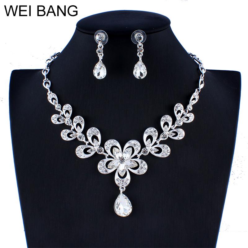 

Weibang European Jewelry High Quality Crystal Necklace Earrings Set For Bridal Wedding Cute Rhinestone Jewelry Sets, As pic