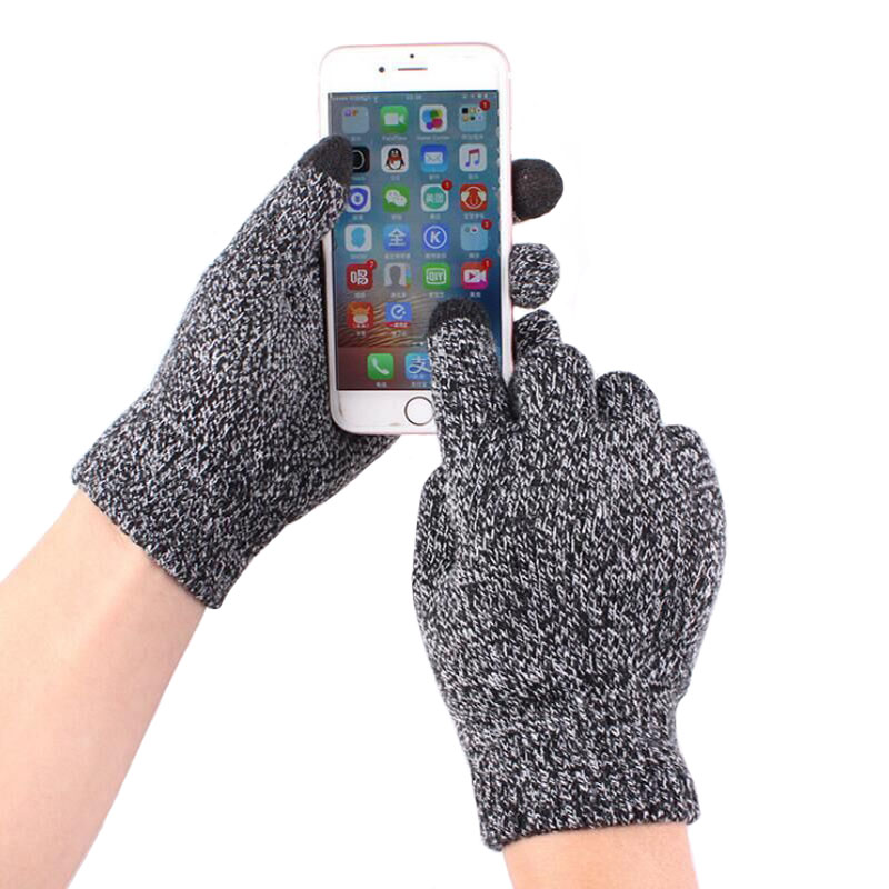 Men's Knitted Gloves Winter Autumn Male Touch Screen Gloves High Quality Plus Thin Velvet Solid Warm Mittens Business