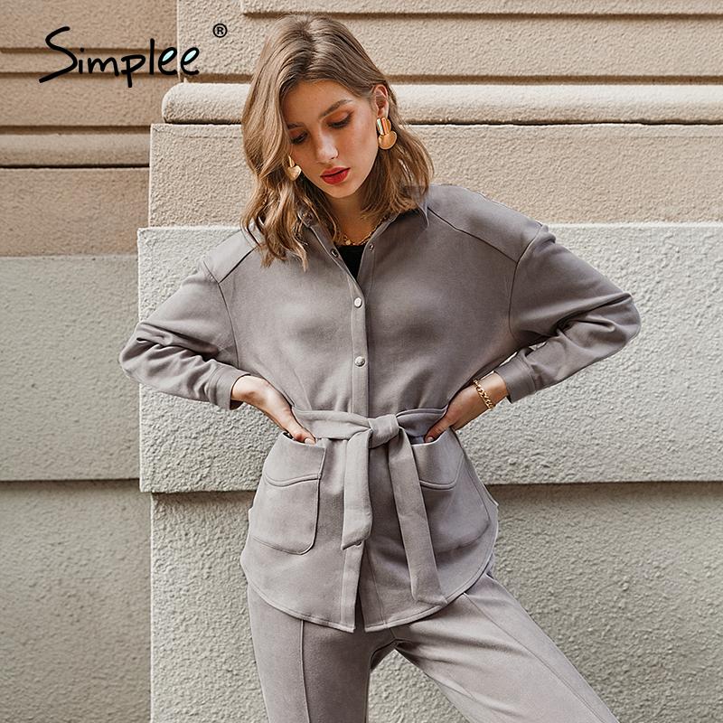

Simplee Casual Suits Solid Light grey women Sets Tight fitting High street style Autumn winter office ladies women suits 2020, Dark grey