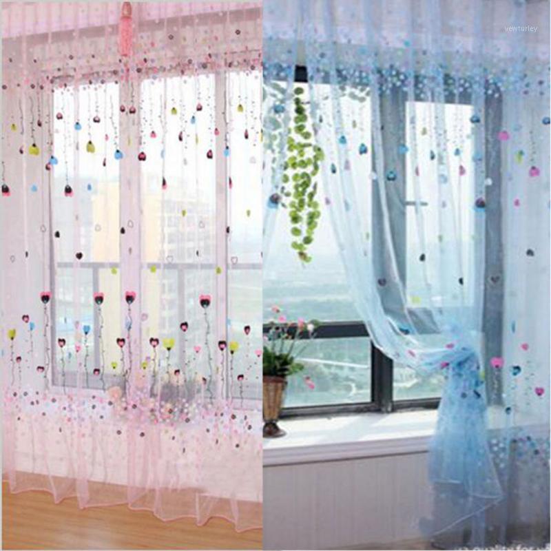 

1PC 1M*2M Window Curtains Sheer Voile Tulle for Bedroom Living Room Balcony Kitchen Printed heart Pattern Sun-shading Curtain1, Blue