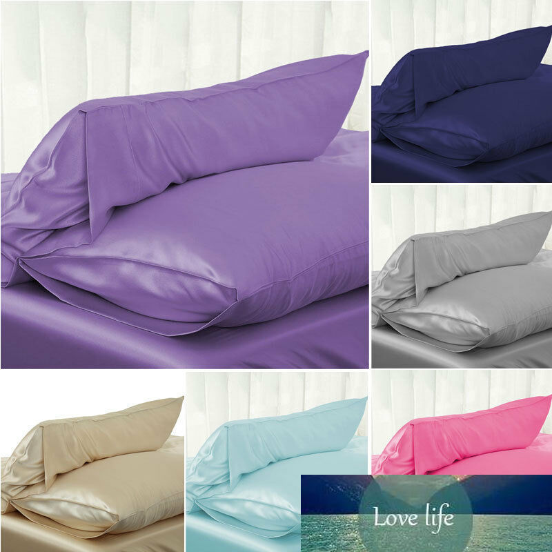

Solid Queen/Standard Silk Satin Pillow Case Bedding Pillowcase Smooth Home, As pic