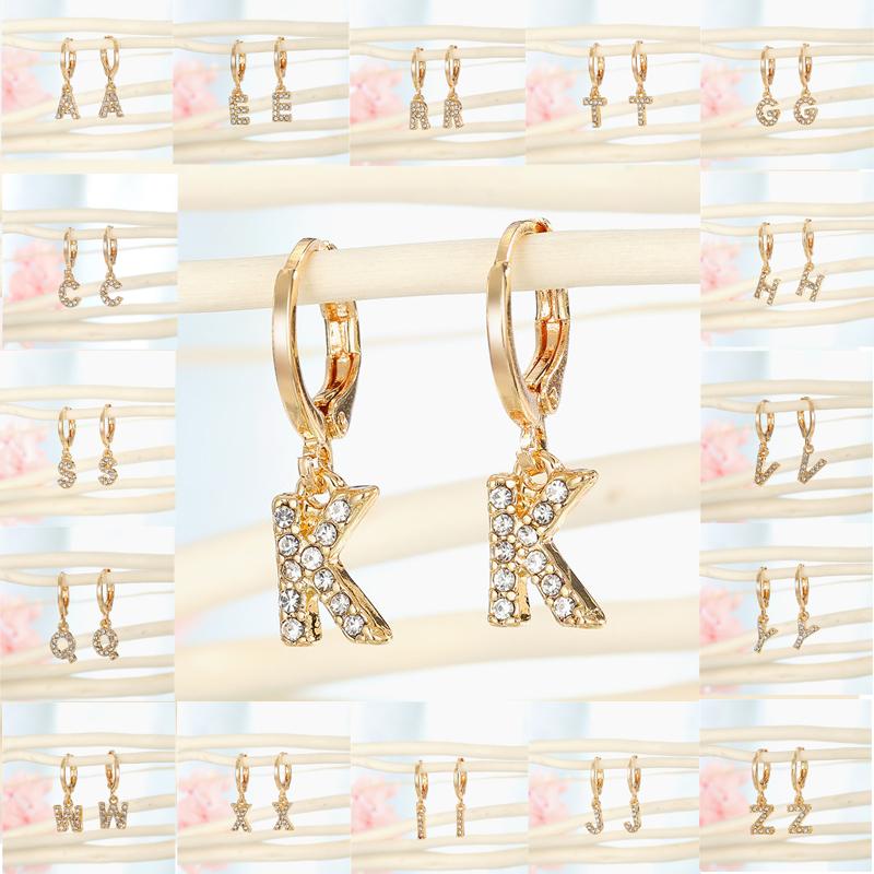 

1Pair Trendy 26 English Letter Crystal Stud Hoop Earrings For Women European Creative Ear Cartilage Small Earrings Jewelry