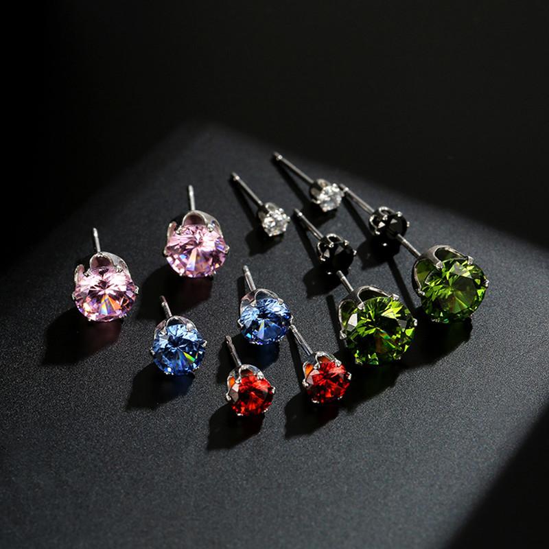 

6pair/pack Classic Fashion Colorful Cubic Zircon Earring Set Crystal Rhinestones Stud Earrings Statement Earring for Girls Gift