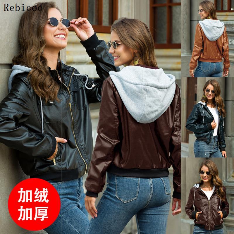 

Rebicoo New Fashion Handsome Jacket Hooded Detachable PU Leather Coat Locomotive Zipper Cardigan Coats, Black
