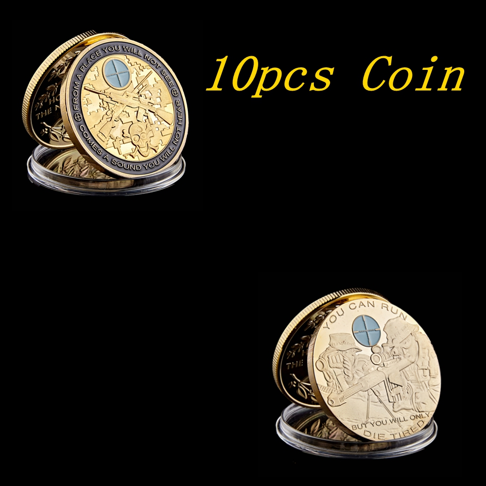 10pcs US Police Military Army Craft You Can Run But You Will Only Die Tired Snipers Soldier Challenge Coins Collectible-image-592668605
