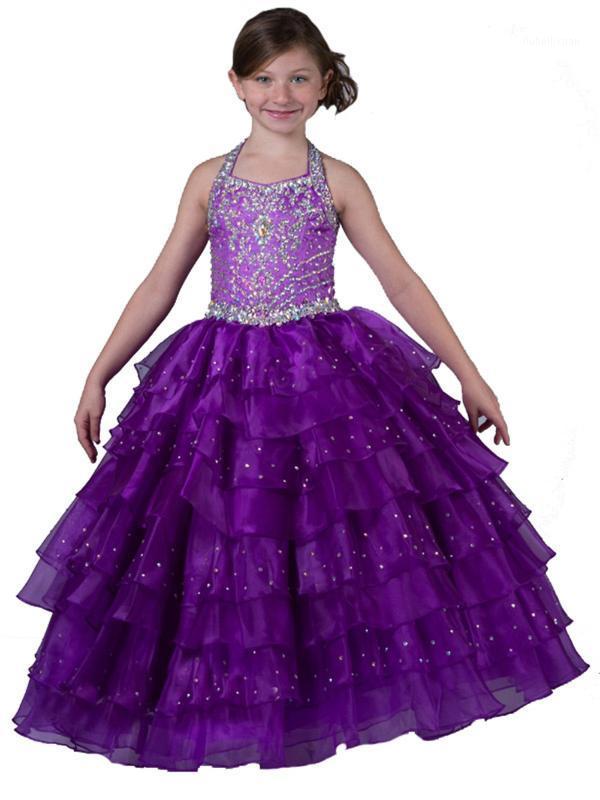 

Halter Crystal 2020 Floor Length Flower Girl Pageant Gowns with Handmade Beaded Children Bridesmaid Birthday Dance Ball Dresses1, Red