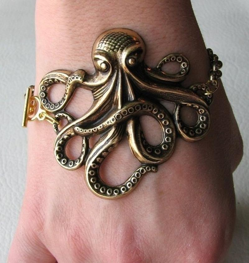 

Link, Chain Fashion Antique Silver Color Bronze Rockabilly Octopus Bracelet With Piece Vintage Style Ocean Charm Jewelry