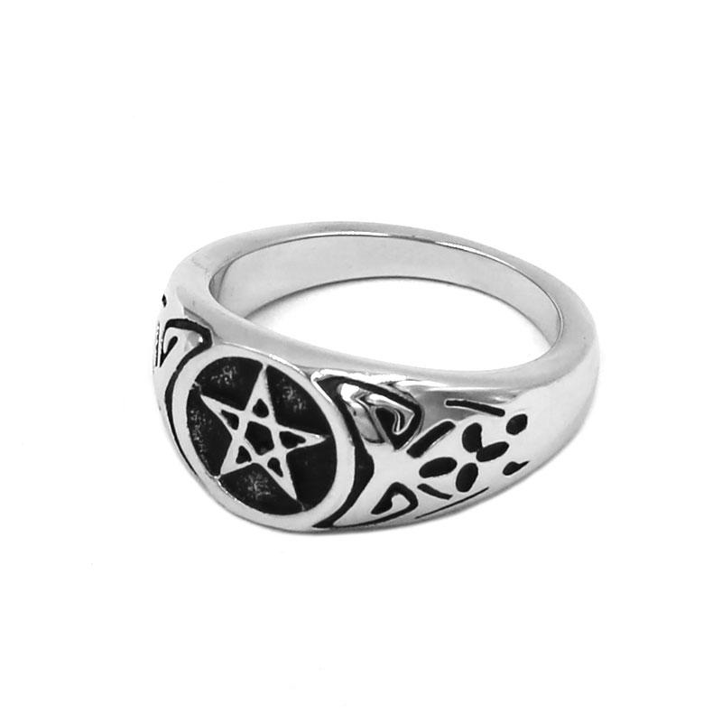

Wholesale Fashion Pentacle Ring Stainless Steel Jewelry New Style Pentagram Star Ring Mens Women Finger 823B