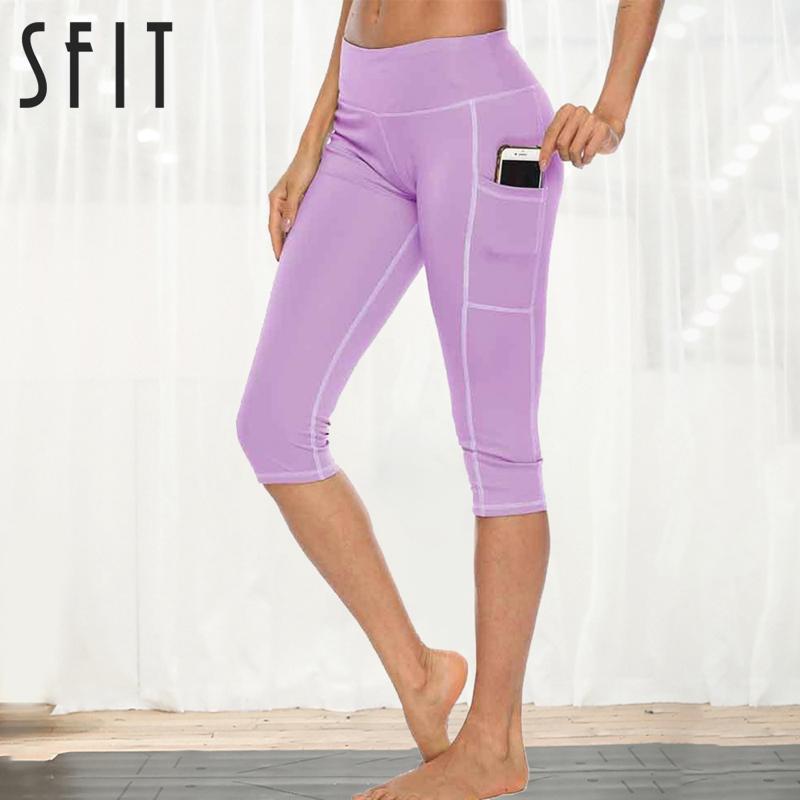 

Sfit Woman Workout Capri Fitness Leggings With Side Pocket High Waist Running Yoga Pants Sportwear Legging Sport Femme Pants1, Black style 1