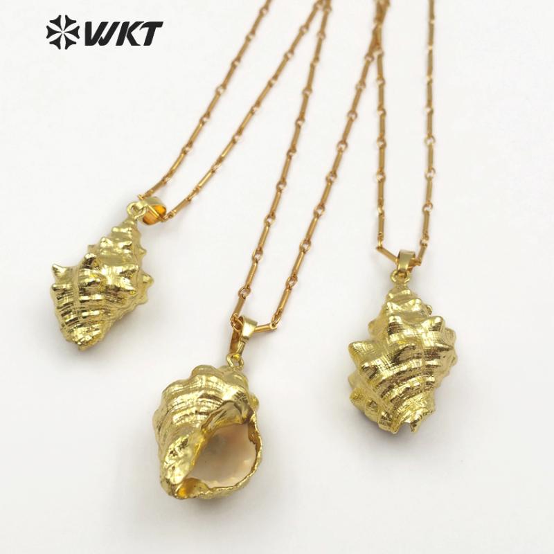 

WT-JN058 WKT Freeshape shape trumpet shell necklace with full gold metal plated non tarnishable for lady girl gift making 10pcs
