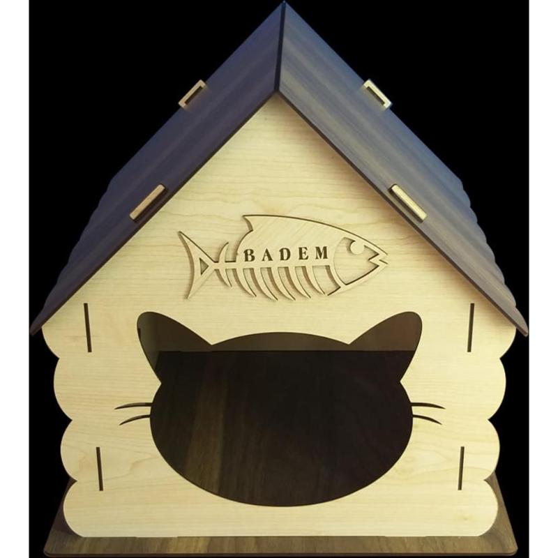 

Wooden Cat House Bed Kennel Nest and Trough Pet Animal
