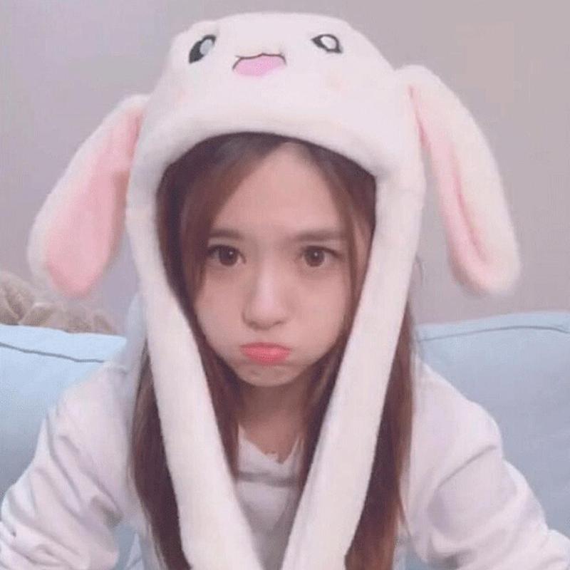

2020 New Cartoon Hats Moving Ears Toy Hat Airbag Kawaii Funny Hat for Girls Cap Kids Plush Toy Christmas Gift, White