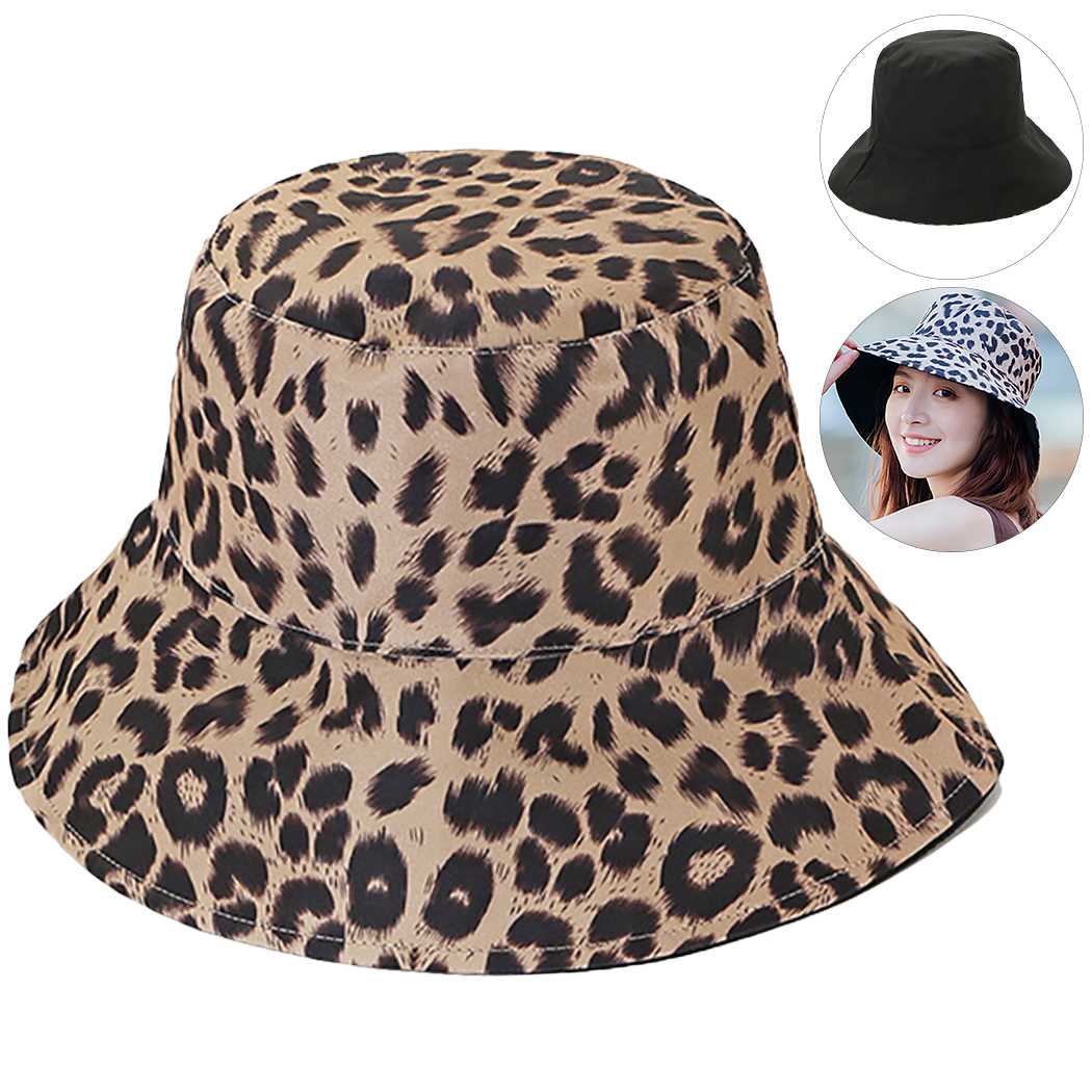 

2020 New Fashion Leopard Print Bucket Hat Fisherman Hat Outdoor Travel Sun Cap Hats For Women Summer Beach Dropshipping, Black