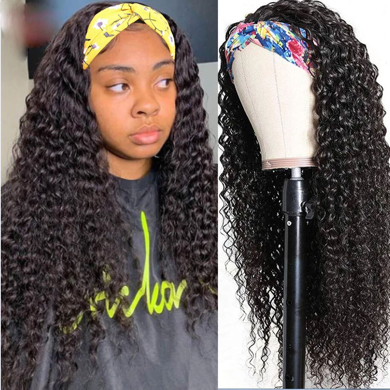 

Headband Wig Deep Wave Synthetic Wigs For Women Long With Curly Headband Ombre Brown Blonde 1B Heat Resistant Fiber Daily Use 24, Black