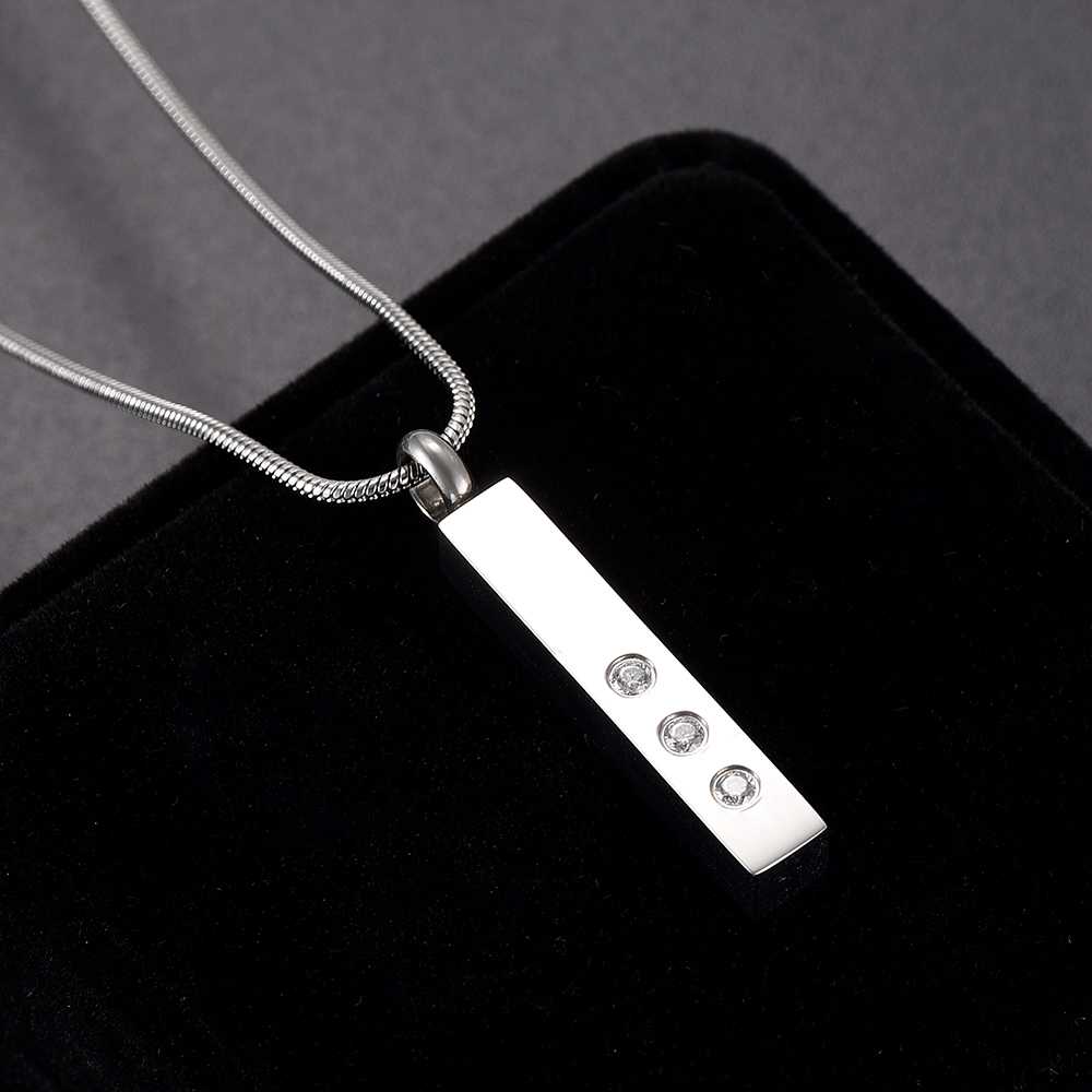 

LKJ9905 Three Clear Rhinestons Inlay Hot Selling Bar Cremation Necklace 316L Stainless Steel Jewelry Hold Ashes Keepsake Casket