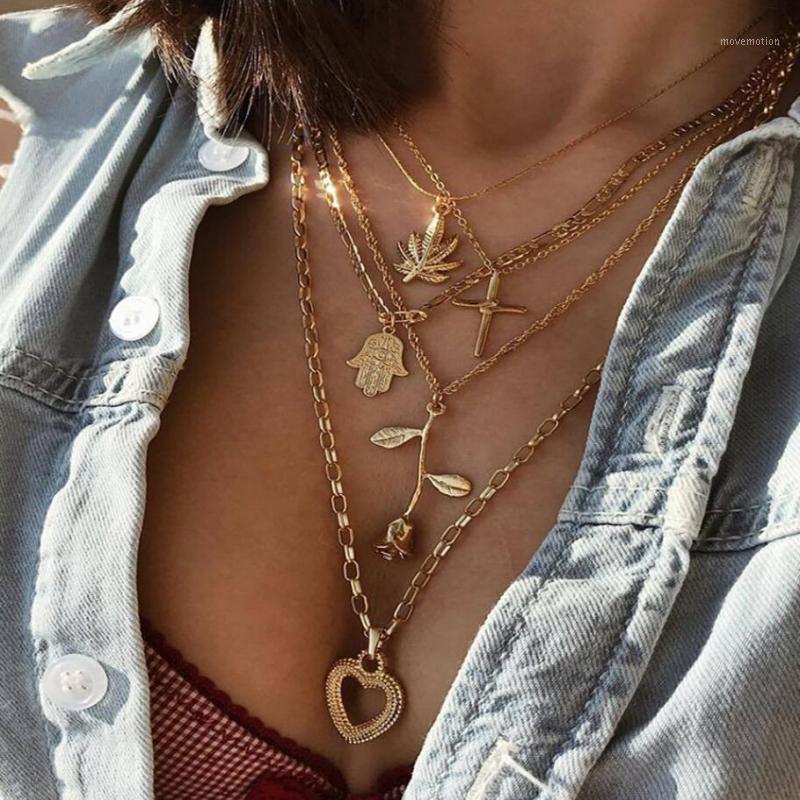 

Vintage Statement Necklaces Multi Layers Heart Pendant Necklaces For Women Bohemian Beach Necklace Boho Jewelry Bijoux1