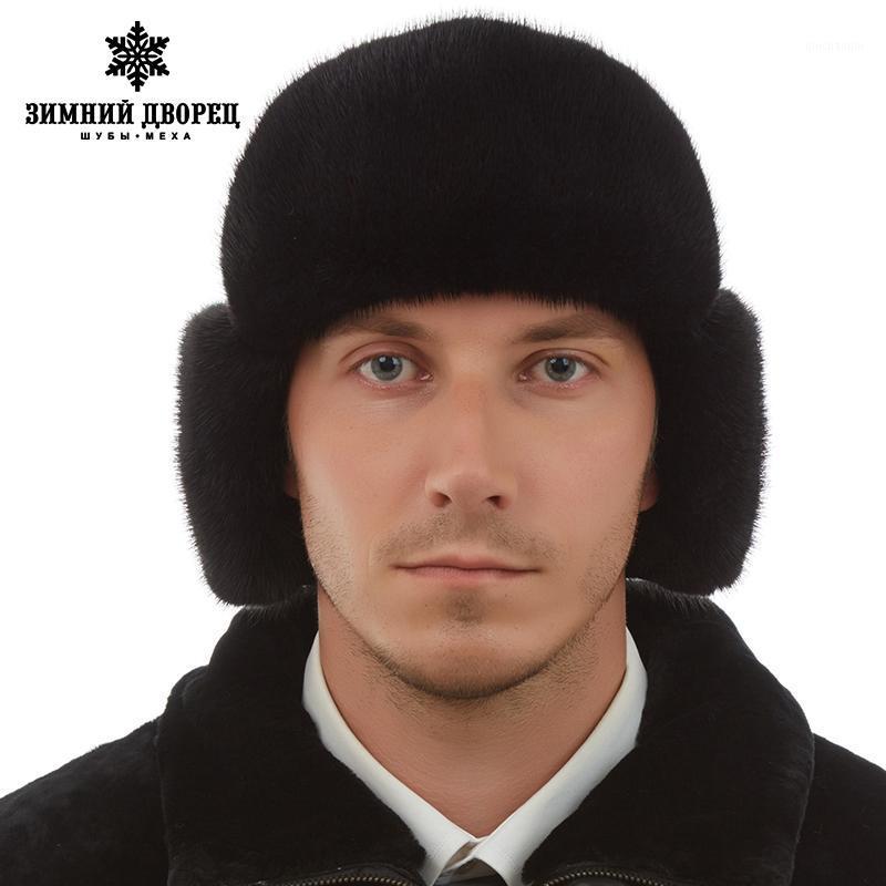 

Fashion hats Genuine Leather fur hats for women Warm winter Black fur for men russian hat1