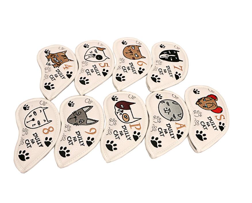 

New golf iron set, cue cap set, cartoon lazy hat protective sleeve, 9 pcs/set of four colors, OEM customized high quality 002